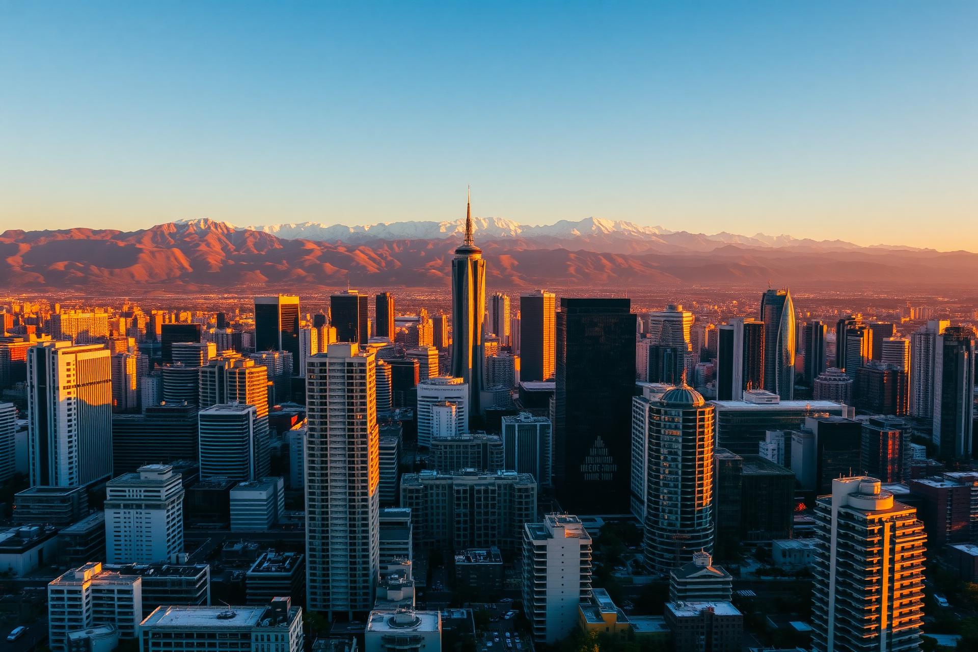 Vista aérea de Santiago de Chile al atardecer con la cordillera de los Andes al fondo