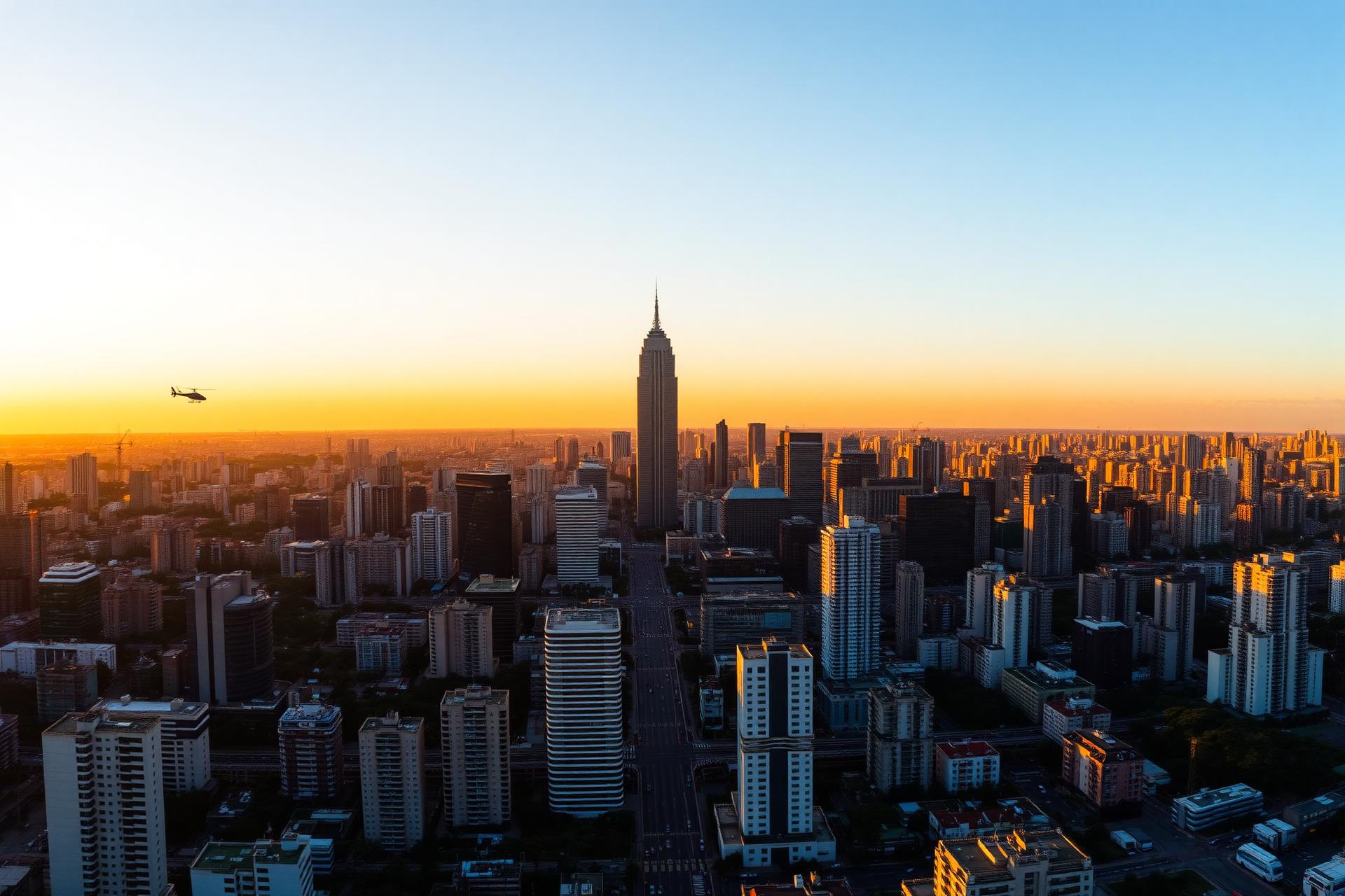 Skyline corporativo de São Paulo com a Avenida Paulista ao entardecer